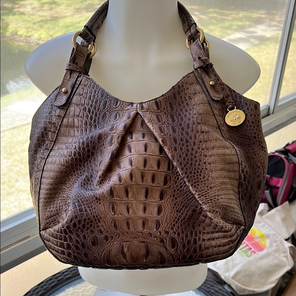 Brahmin croc embossed leather shoulder bag